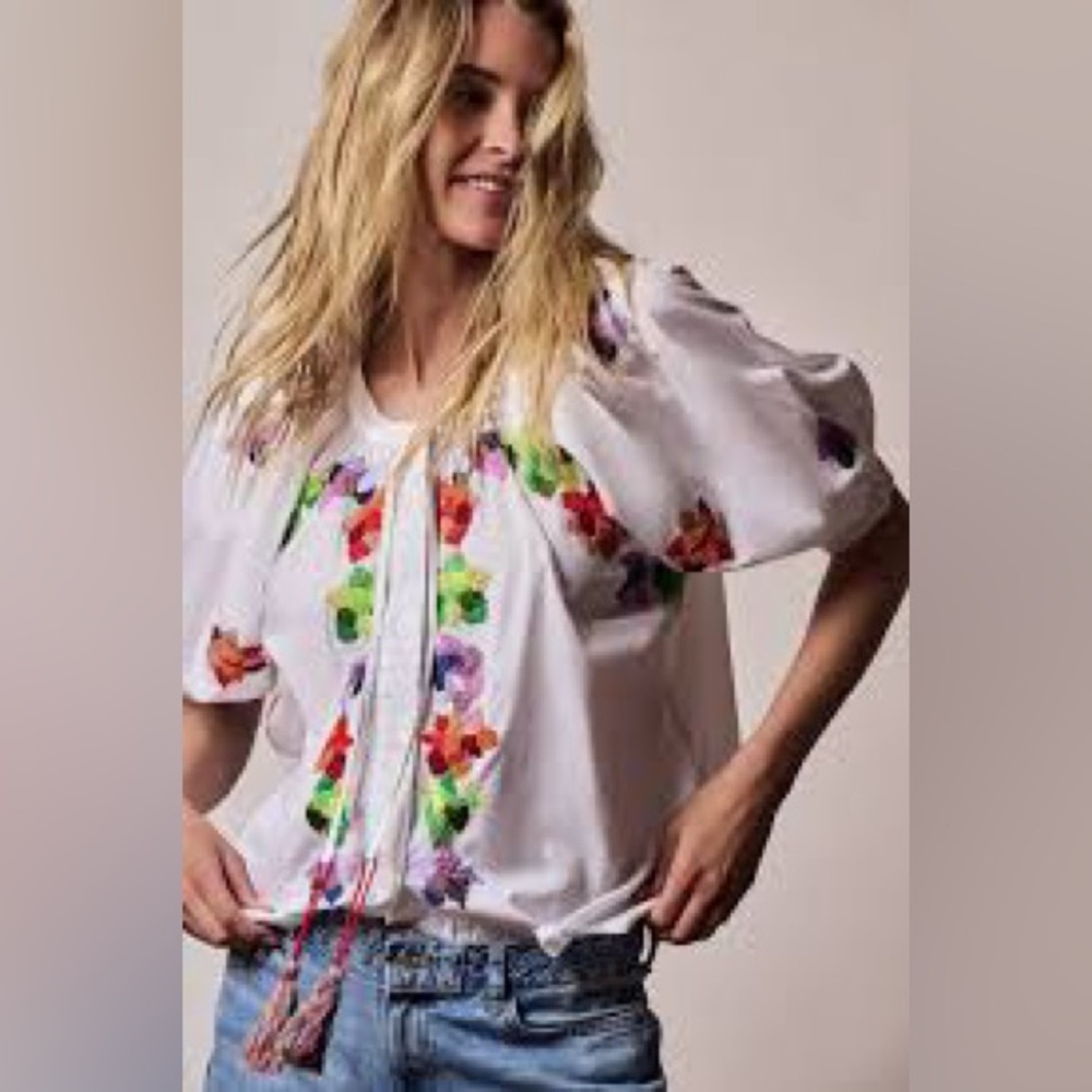 The Shirt Rochelle Behrens Minka 3/4 Sleeve Sequin Blouse White XS SOLD OUT - Picture 6 of 17